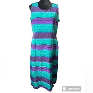 Betsy’s Things Sleeveless Teal & Purple Floral Striped Y2K MIDI Dress